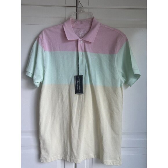 Simply Southern Men’s Small Polo Top Colorblock Pink Yellow Green New‎ - Picture 1 of 3